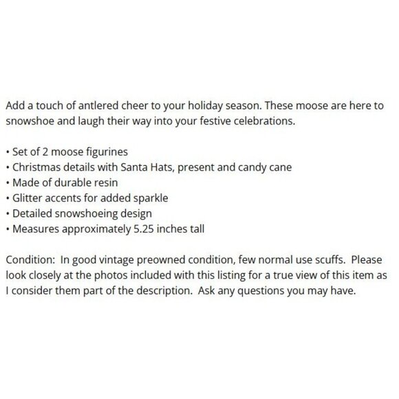 Vintage 2002 Santa Moose Figurines Set Of 2 Snowshoeing Christmas JTS Intl 5" - Picture 12 of 12